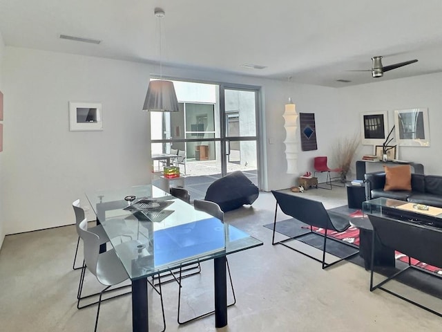 dining room featuring ceiling fan