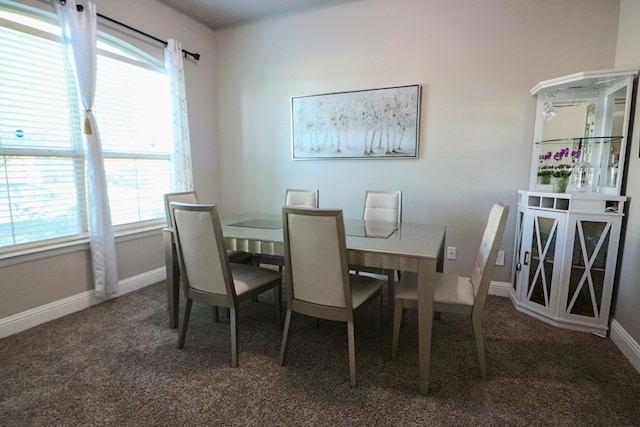 dining room featuring baseboards and carpet flooring