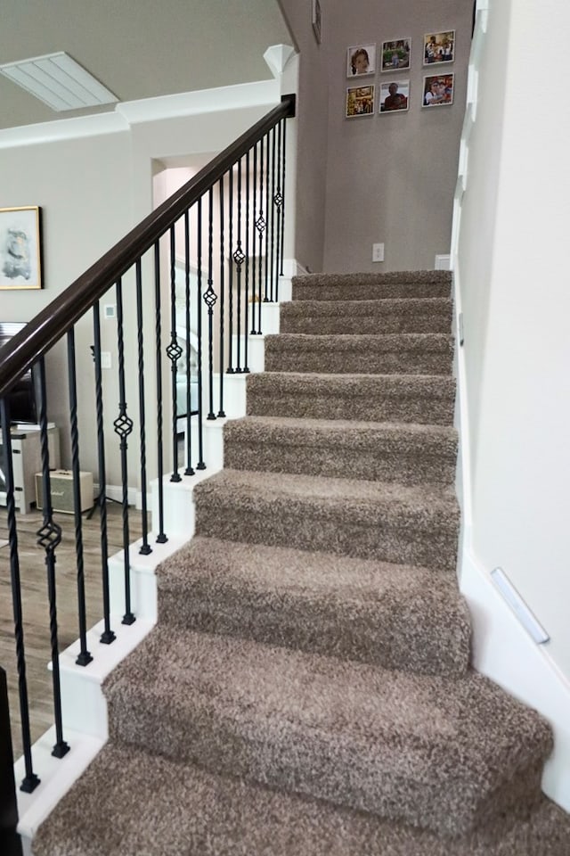 stairway featuring wood finished floors