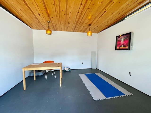 interior space with wood ceiling