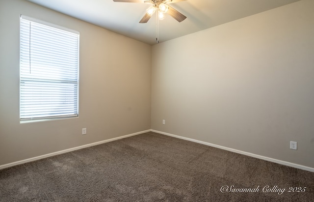 carpeted empty room featuring ceiling fan