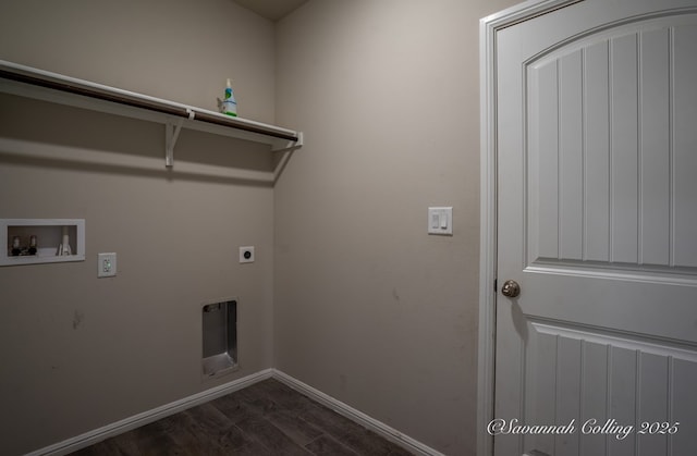 washroom featuring electric dryer hookup, washer hookup, and dark hardwood / wood-style flooring