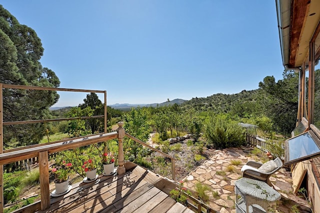 deck with a mountain view