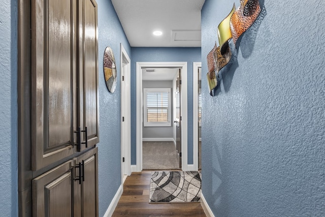 corridor featuring dark hardwood / wood-style floors