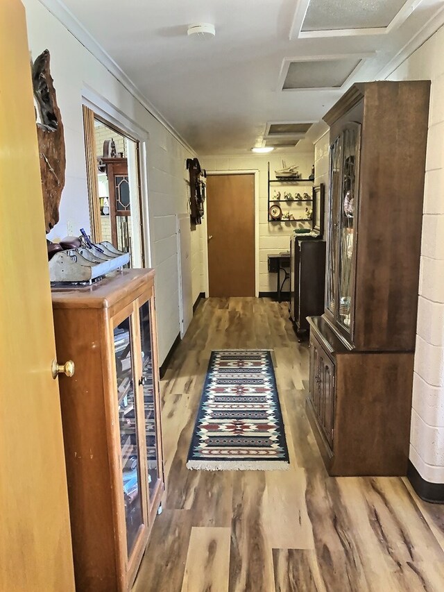 hallway with hardwood / wood-style flooring