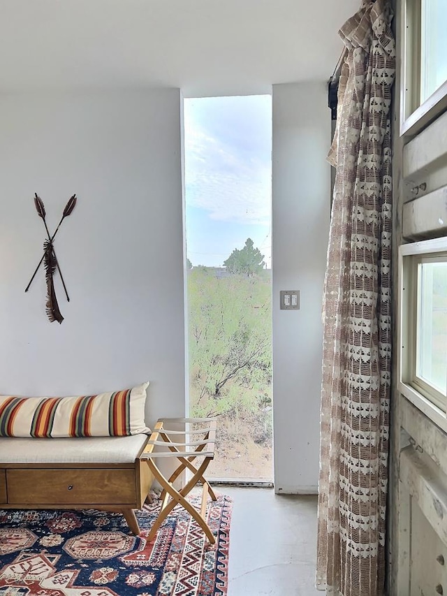 living room with concrete floors