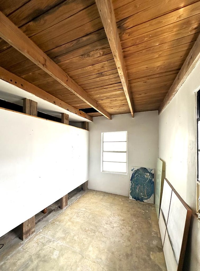 additional living space featuring wood ceiling and beam ceiling