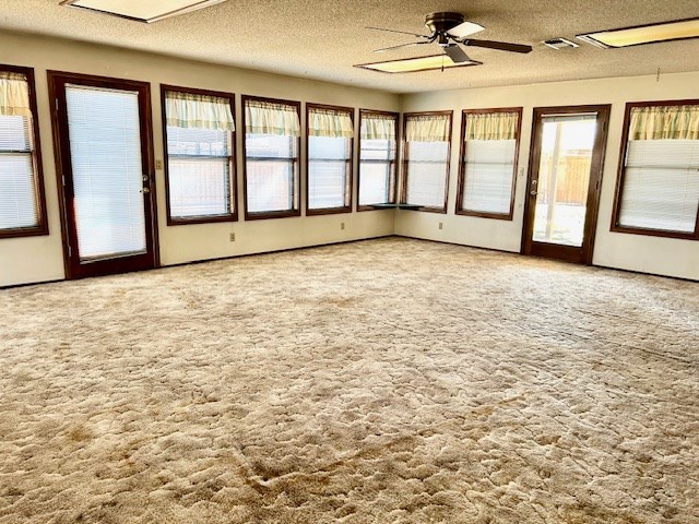 unfurnished sunroom with ceiling fan