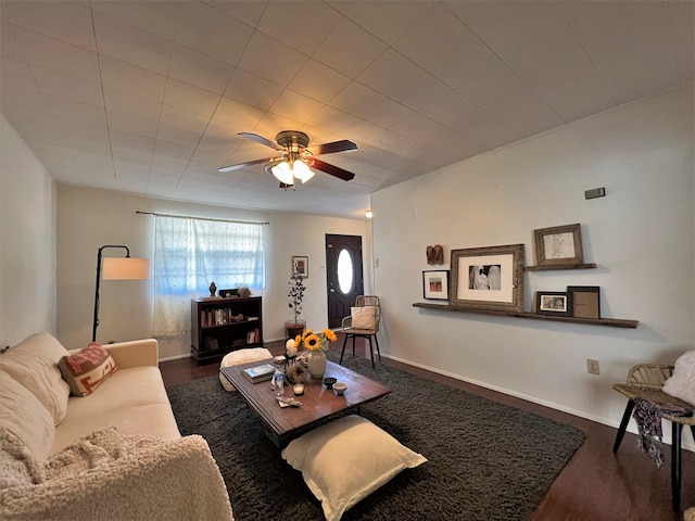 living room with ceiling fan