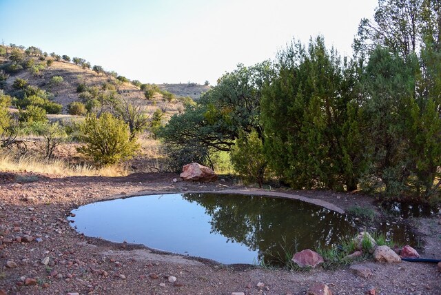 view of pool with a water view