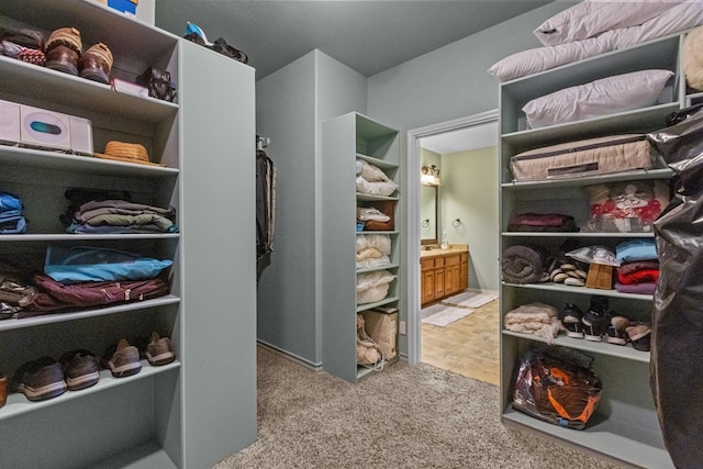 walk in closet with carpet