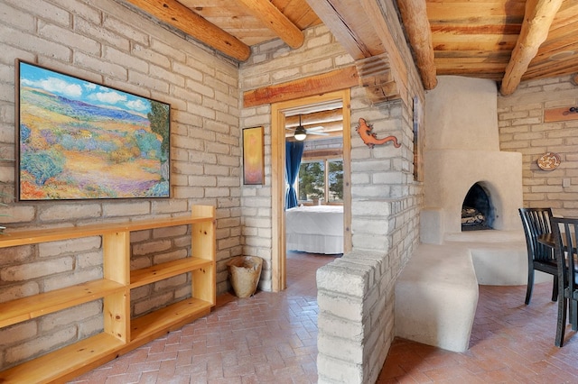 interior space with beamed ceiling and wood ceiling