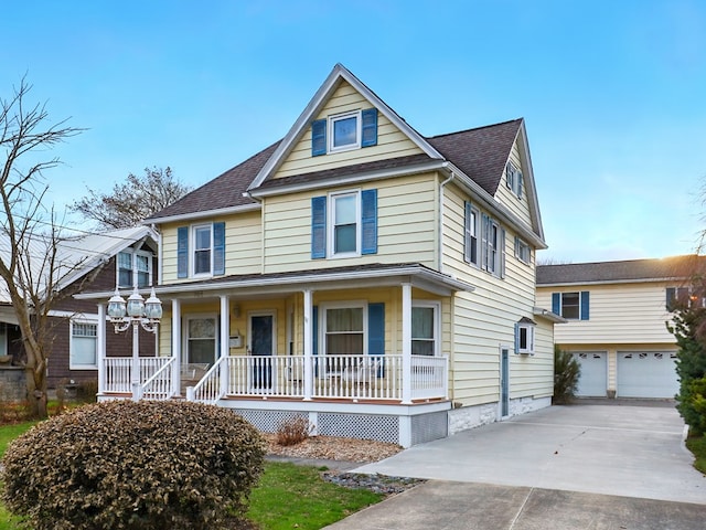 702/704 S Wilbur Ave, Sayre, PA 18840 - view of front of home featuring a porch, a shingled roof, a garage, and concrete driveway