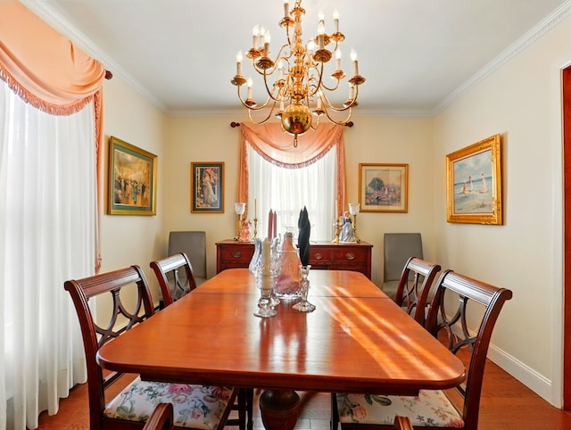 702/704 S Wilbur Ave, Sayre, PA 18840 - dining area with a chandelier, ornamental molding, wood finished floors, and baseboards