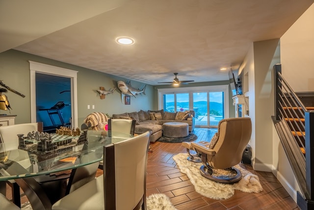 living room featuring ceiling fan