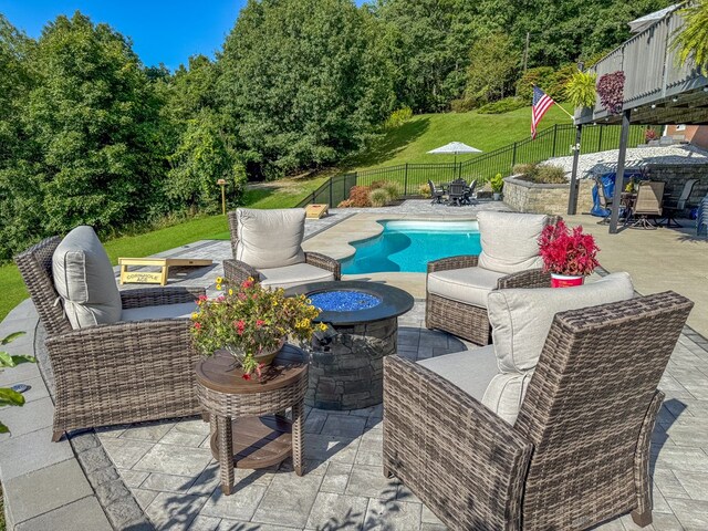 view of swimming pool with a patio area