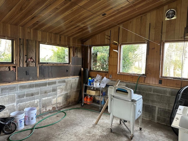 interior space featuring wooden ceiling and lofted ceiling