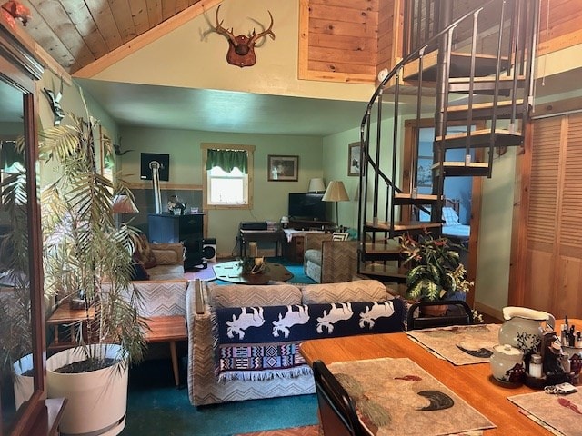 interior space featuring wooden ceiling and vaulted ceiling