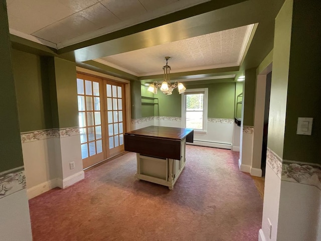 1571 State Route 44n, Coudersport, PA 16915 - unfurnished office with carpet floors, a baseboard radiator, crown molding, a chandelier, and wainscoting