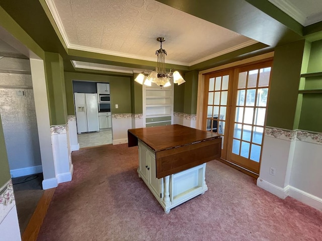 1571 State Route 44n, Coudersport, PA 16915 - unfurnished dining area with a chandelier, ornamental molding, dark colored carpet, french doors, and baseboards
