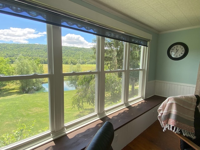 sunroom with a water view