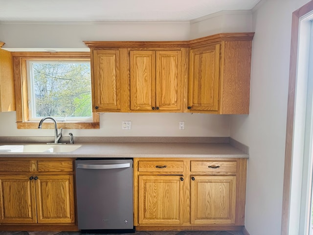 425 Gateway Industrial Park Rd, Athens, PA 18810 - kitchen with light countertops, brown cabinets, a sink, crown molding, and dishwasher