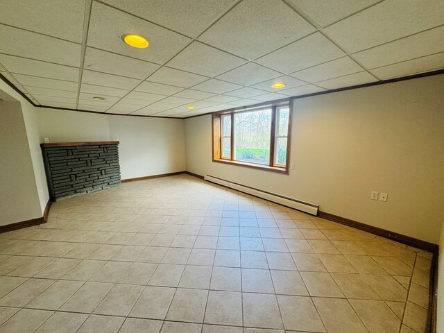 425 Gateway Industrial Park Rd, Athens, PA 18810 - basement featuring a paneled ceiling, a baseboard radiator, baseboards, and recessed lighting