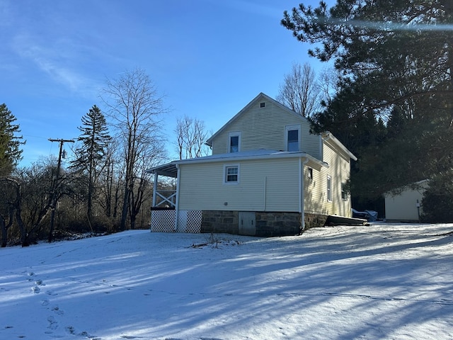 view of snow covered exterior