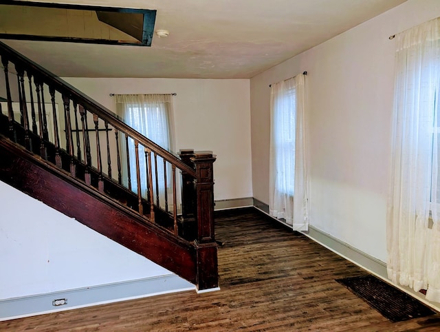 stairs featuring hardwood / wood-style flooring and a healthy amount of sunlight