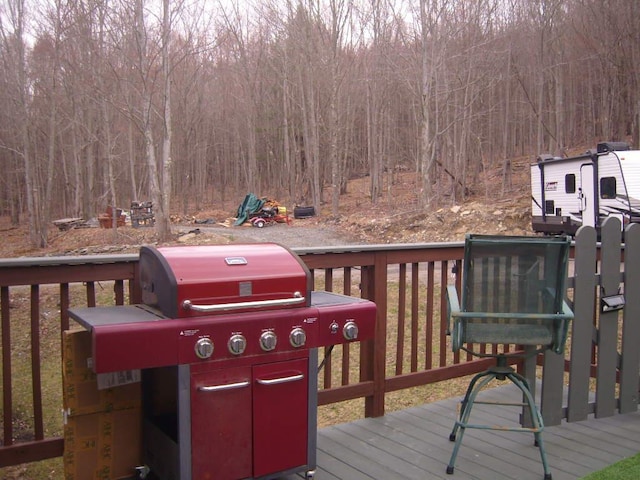 484 French Hill Rd, Middlebury Center, PA 16935 - deck featuring a wooded view and a grill