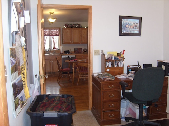 484 French Hill Rd, Middlebury Center, PA 16935 - office area featuring wood finished floors and a sink