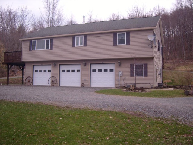 484 French Hill Rd, Middlebury Center, PA 16935 - view of front of property with an attached garage, gravel driveway, and a wooden deck