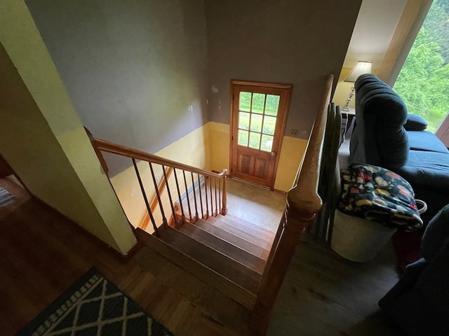 286 Hidden Hollow Farm Dr, Austin, PA 16720 - staircase with wood finished floors and wainscoting