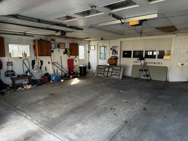 garage with a garage door opener