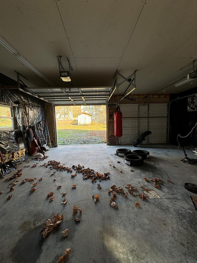 garage with a garage door opener