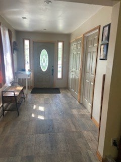 entryway featuring dark wood-type flooring