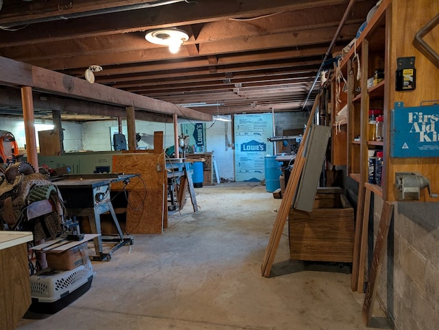 view of unfinished basement