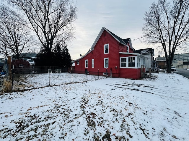 view of snow covered property