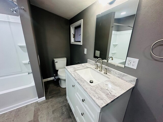 full bathroom with toilet, shower / tub combination, and vanity