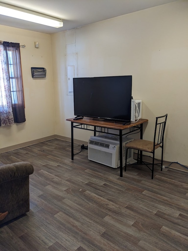 office space featuring dark wood-type flooring