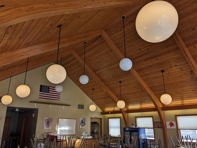 interior details with beamed ceiling and wood ceiling