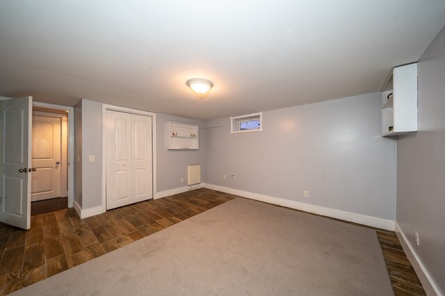 basement featuring dark wood-type flooring