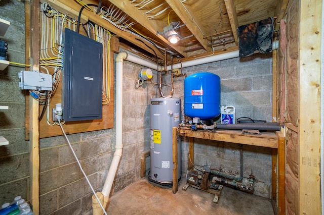 utilities with electric panel and water heater