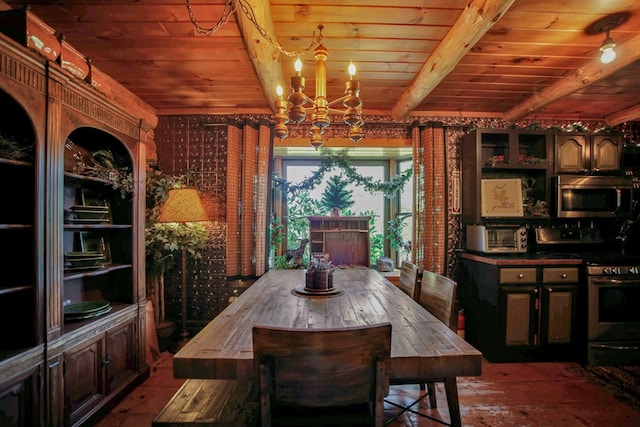 20 Mill Creek Rd, Mansfield, PA 16933 - dining space with wood ceiling with exposed beams and a chandelier