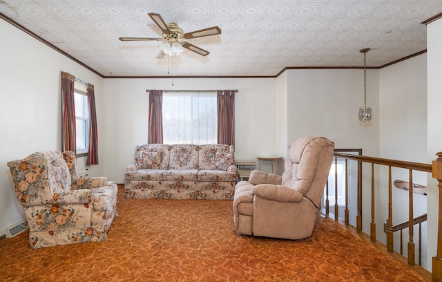 56 Benson Ave, Mansfield, PA 16933 - living room with visible vents, an ornate ceiling, and crown molding