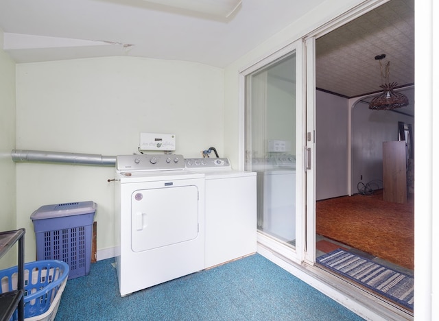 56 Benson Ave, Mansfield, PA 16933 - washroom featuring washing machine and dryer, laundry area, and light carpet