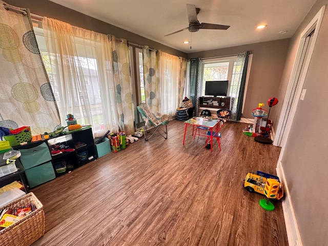 62 Canoe Camp Creek Rd, Mansfield, PA 16933 - recreation room featuring recessed lighting, ceiling fan, and wood finished floors