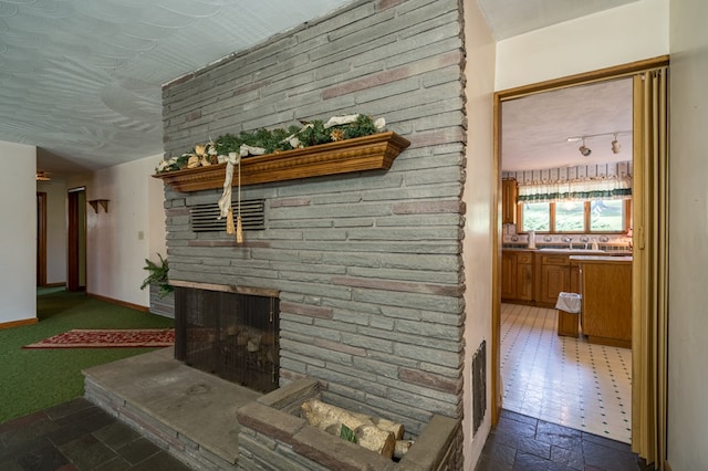 living room with a fireplace