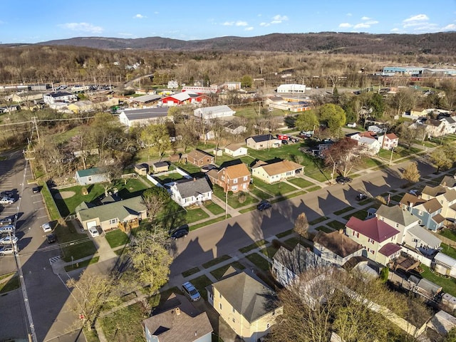 drone / aerial view featuring a mountain view