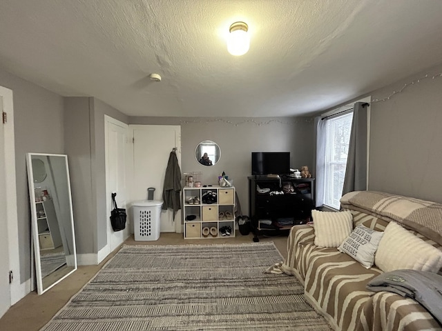 living room featuring a textured ceiling